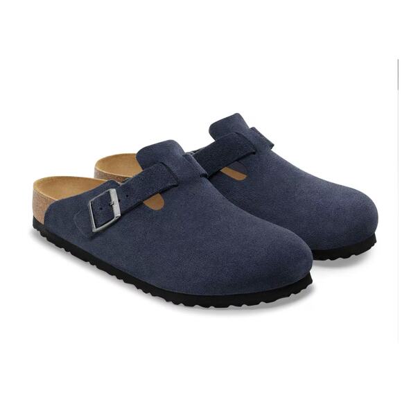 Birkenstock Boston Suede Navy Blue Clog Leather Size 43